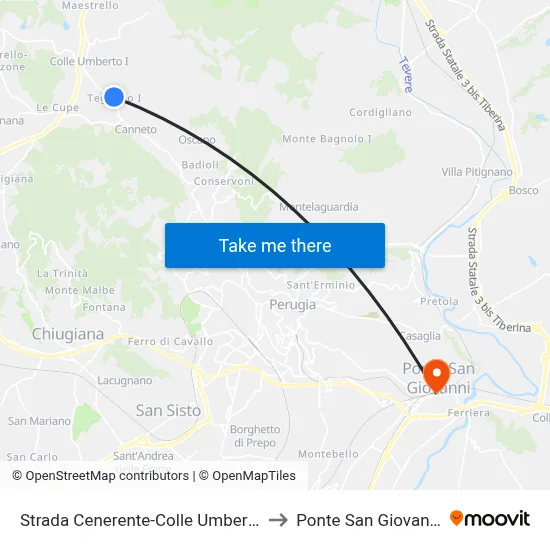 Cenerente-Colle Umberto Road to San Giovanni Bridge map