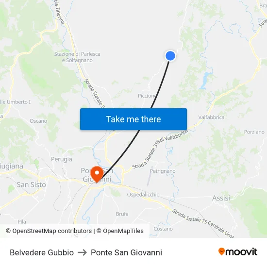 Gubbio Viewpoint to San Giovanni Bridge map