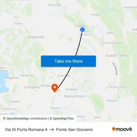 Via Di Porta Romana 4 to Ponte San Giovanni map