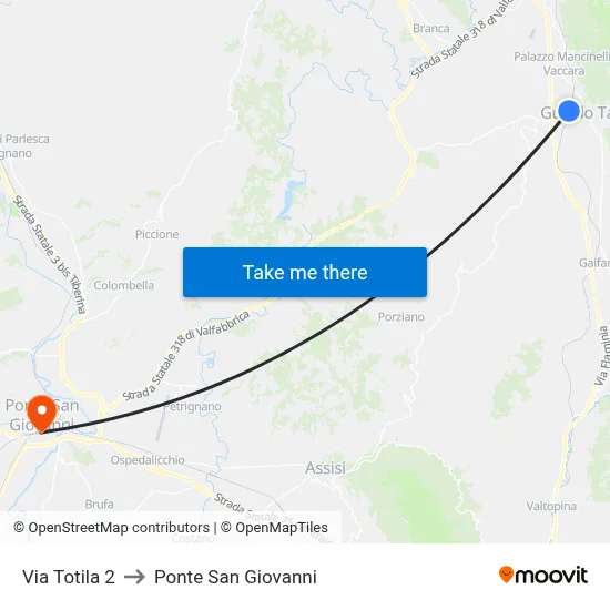 Via Totila 2 to San Giovanni Bridge map