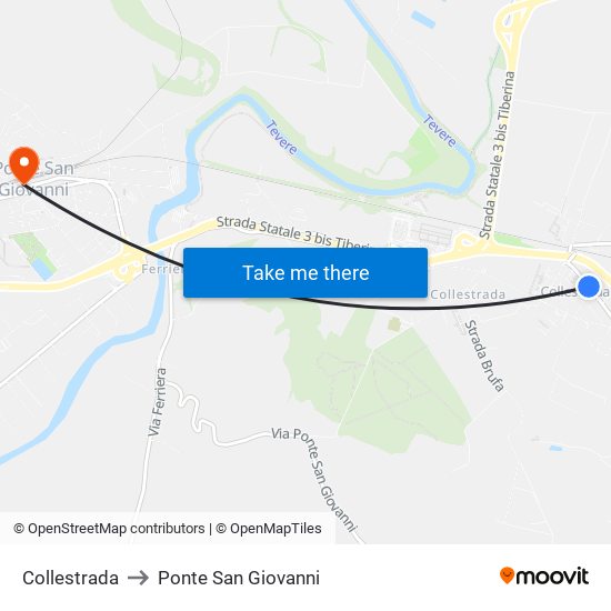 Collestrada to Ponte San Giovanni map