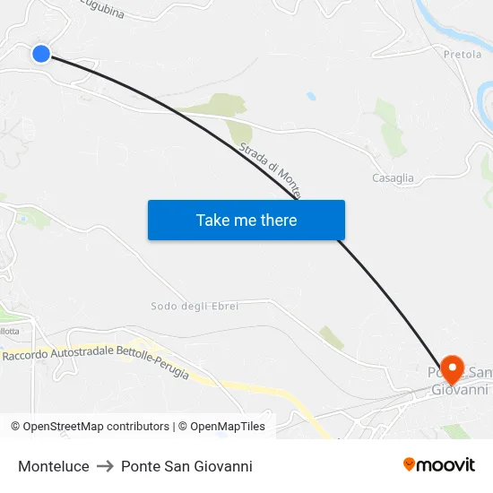 Monteluce to San Giovanni Bridge map