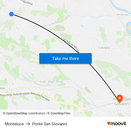 Monteluce to San Giovanni Bridge map