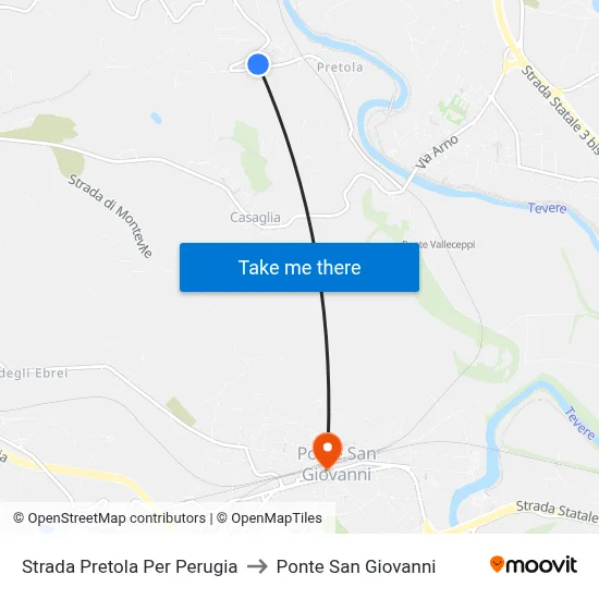 Pretola Road to Perugia to San Giovanni Bridge map