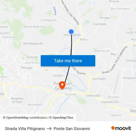 Villa Pitignano Road to San Giovanni Bridge map