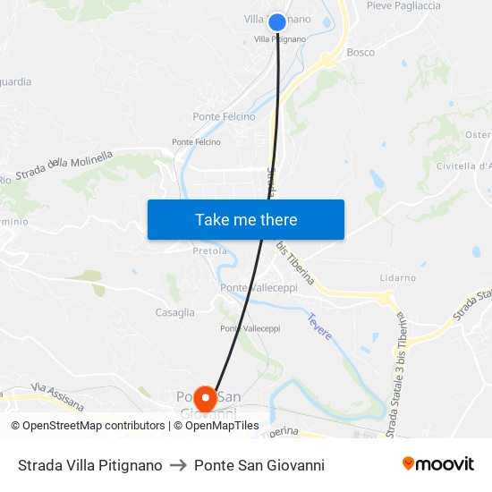 Strada Villa Pitignano to Ponte San Giovanni map