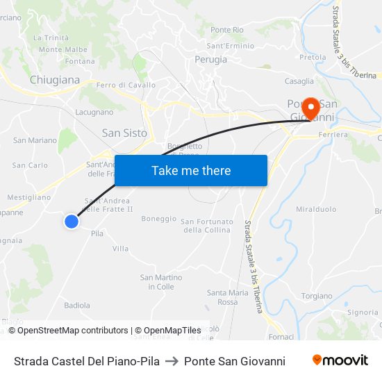 Strada Castel Del Piano-Pila to Ponte San Giovanni map