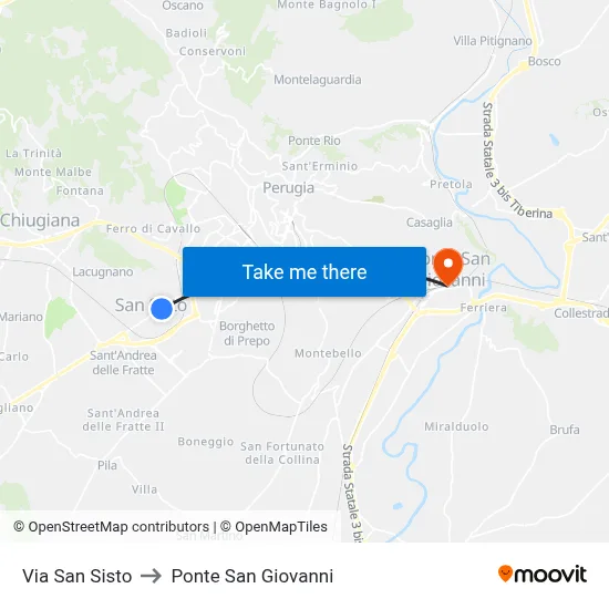 San Sisto Street to San Giovanni Bridge map