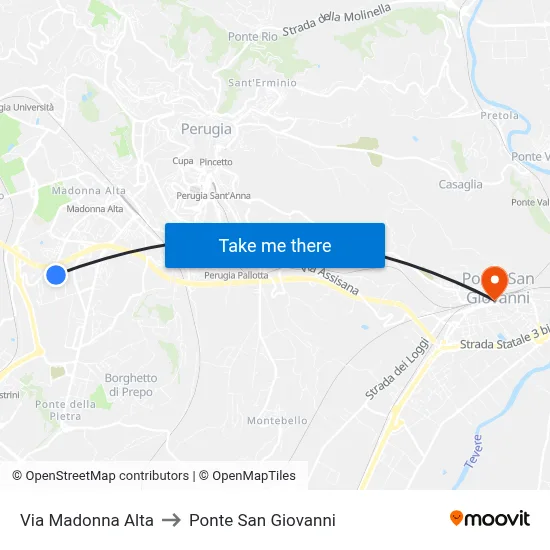 Madonna Alta Street to San Giovanni Bridge map