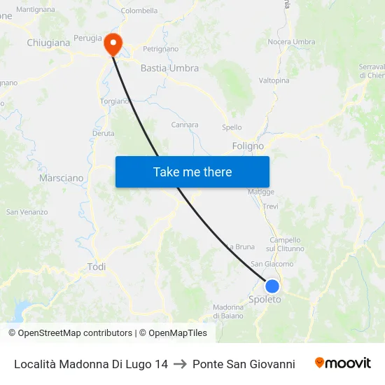 Località Madonna Di Lugo 14 to Ponte San Giovanni map