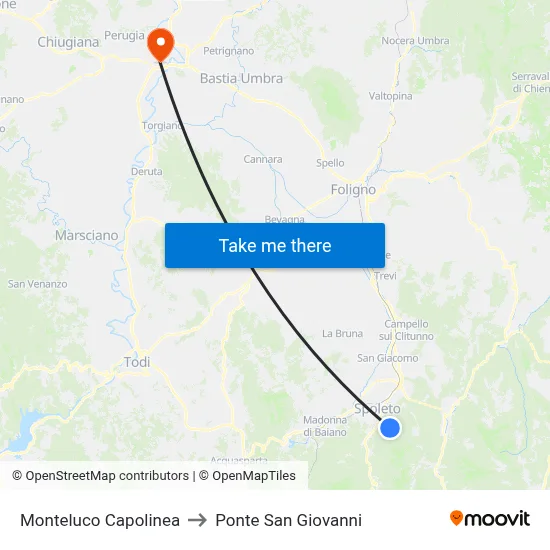 Monteluco Capolinea to Ponte San Giovanni map