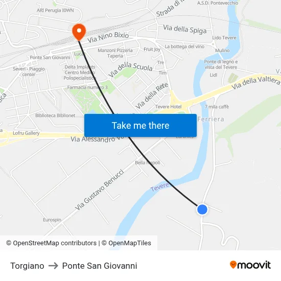 Torgiano to San Giovanni Bridge map