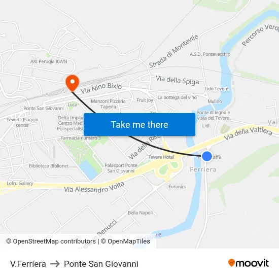 Ferriera Street to San Giovanni Bridge map
