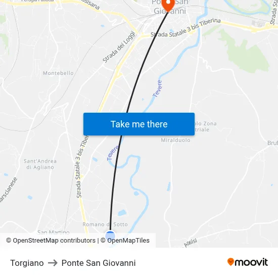 Torgiano to Ponte San Giovanni map