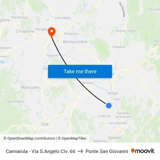 Cannaiola - Via Sant'Angelo No. 66 to San Giovanni Bridge map