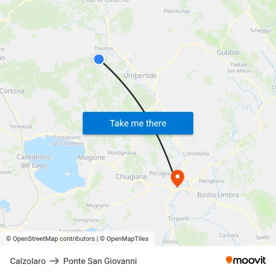 Calzolaro to Ponte San Giovanni map