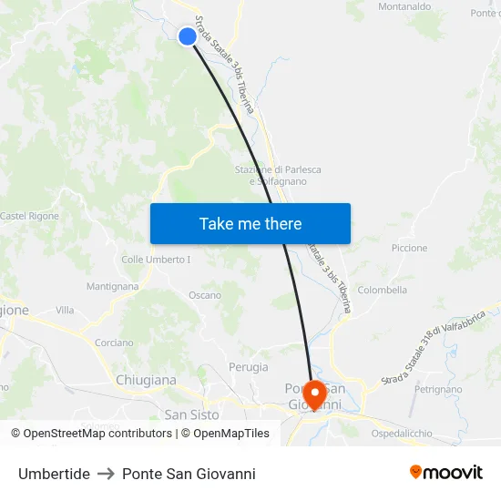 Umbertide to San Giovanni Bridge map