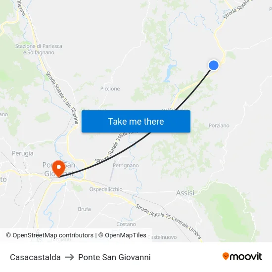 Casacastalda to Ponte San Giovanni map