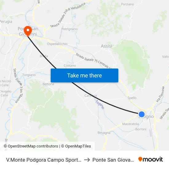 Monte Podgora Sports Field to San Giovanni Bridge map