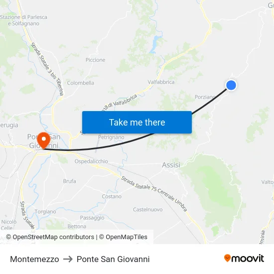 Montemezzo to Ponte San Giovanni map