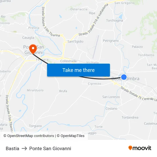 Bastia to San Giovanni Bridge map
