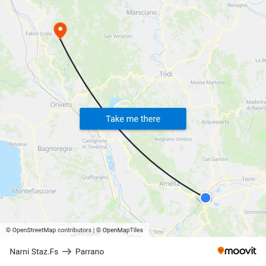 Narni Railway Station to Parrano map