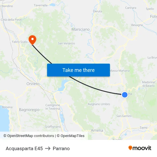 Acquasparta E45 to Parrano map