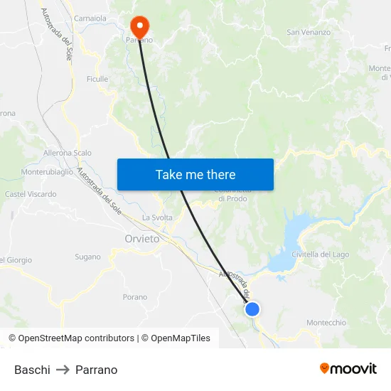 Baschi to Parrano map