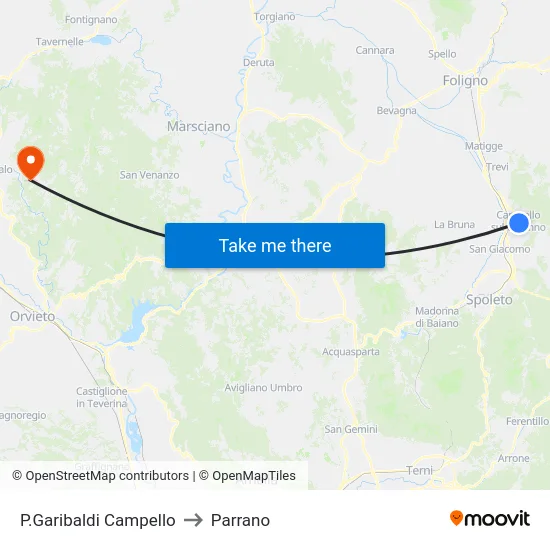 P.Garibaldi Campello to Parrano map