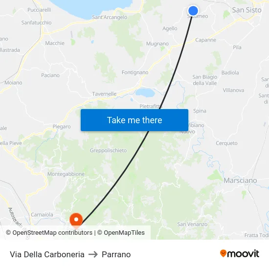 Via Della Carboneria to Parrano map
