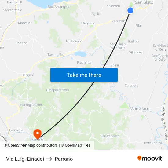 Via Luigi Einaudi to Parrano map