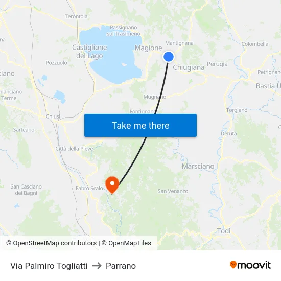 Via Palmiro Togliatti to Parrano map