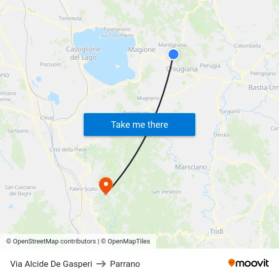 Via Alcide De Gasperi to Parrano map
