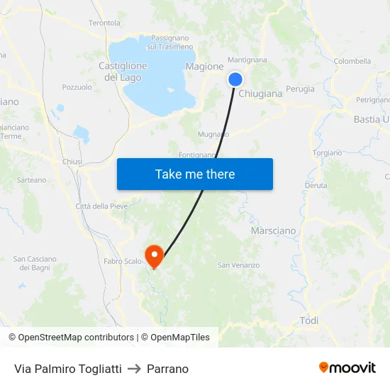 Via Palmiro Togliatti to Parrano map