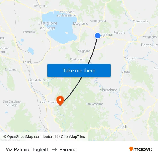 Via Palmiro Togliatti to Parrano map