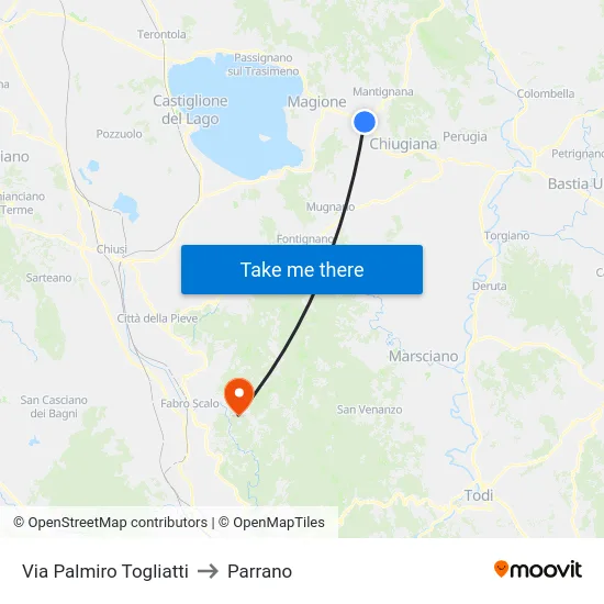 Via Palmiro Togliatti to Parrano map