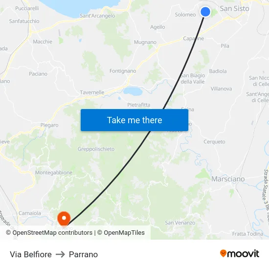 Via Belfiore to Parrano map