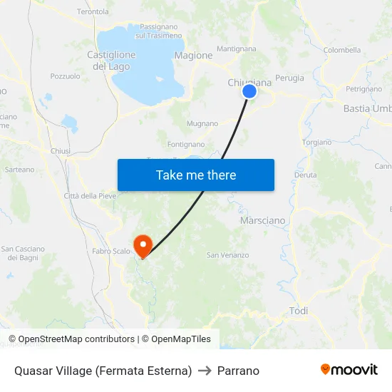 Quasar Village (Fermata Esterna) to Parrano map
