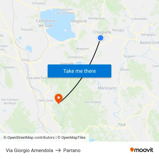 Via Giorgio Amendola to Parrano map