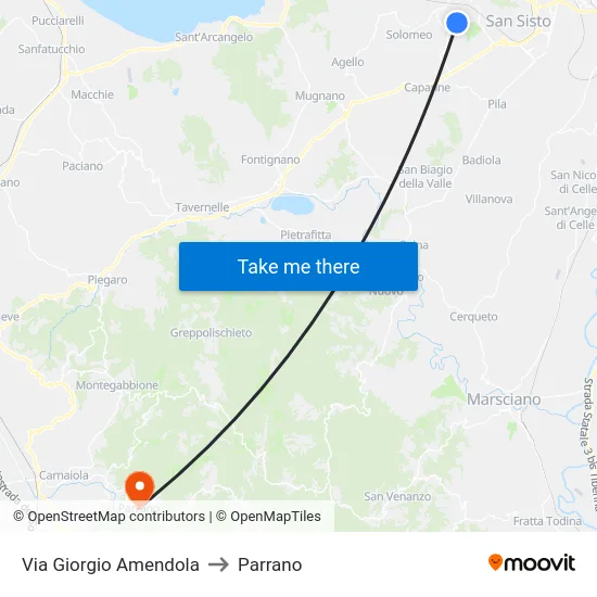 Via Giorgio Amendola to Parrano map