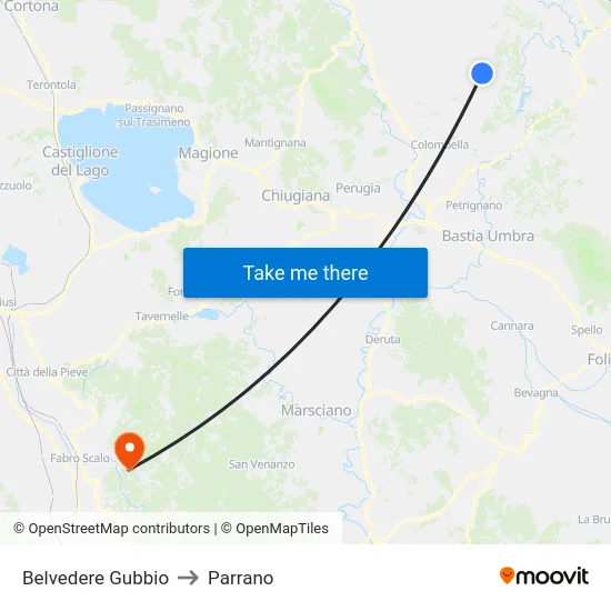 Belvedere Gubbio to Parrano map