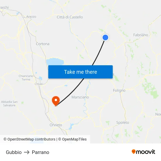 Gubbio to Parrano map