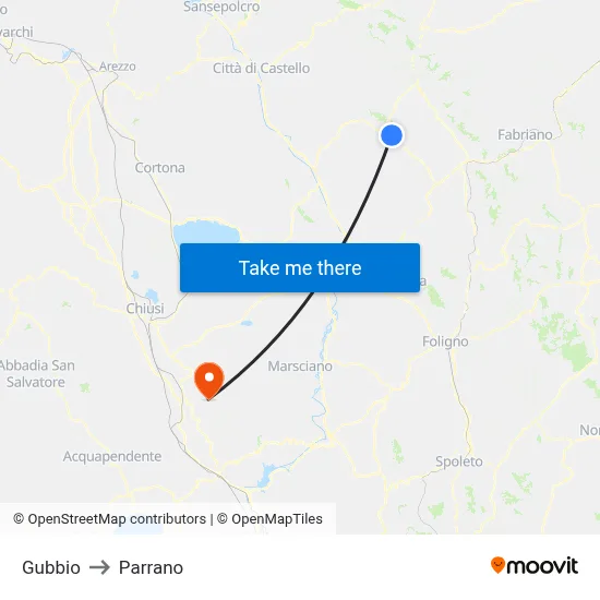 Gubbio to Parrano map
