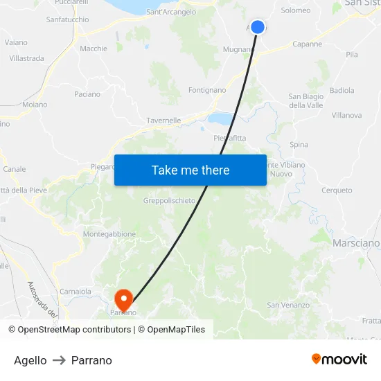Agello to Parrano map