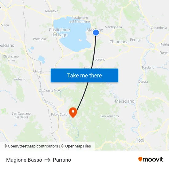 Magione Basso to Parrano map