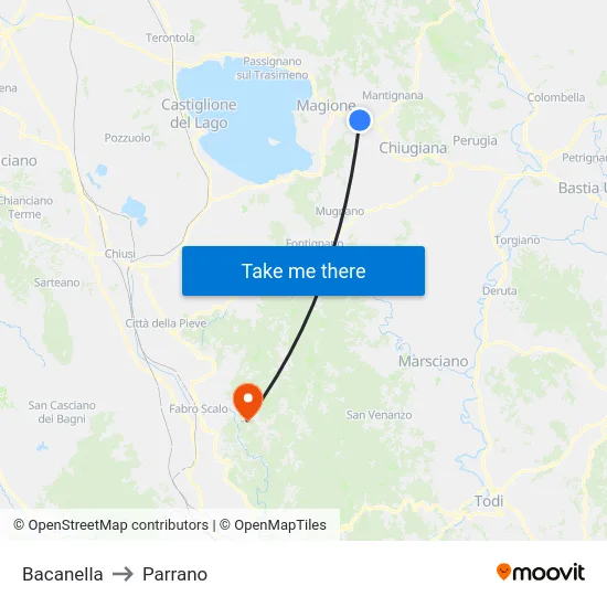 Bacanella to Parrano map