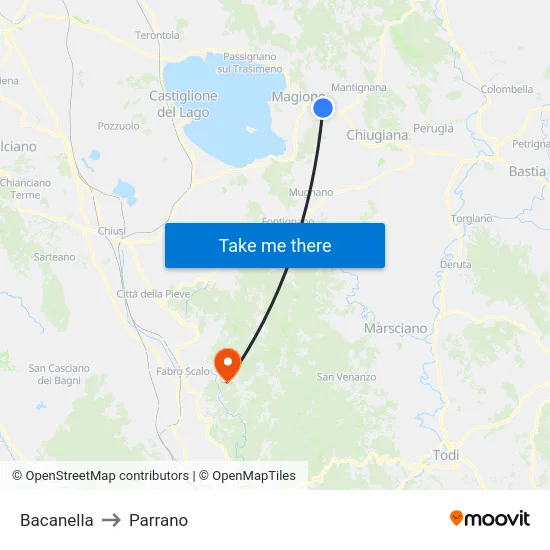 Bacanella to Parrano map
