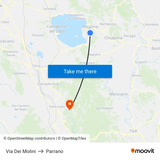 Via Dei Molini to Parrano map