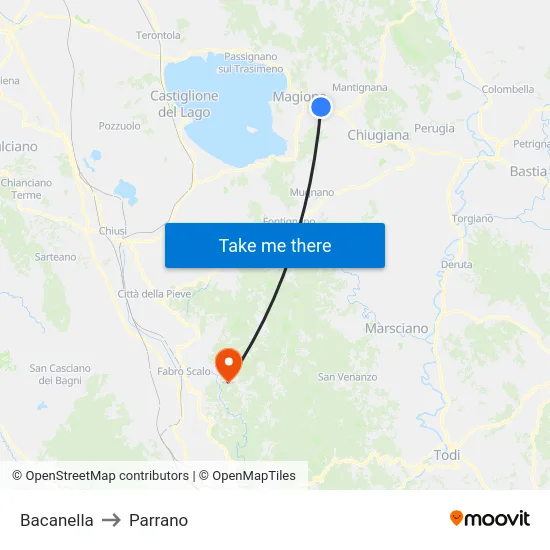 Bacanella to Parrano map