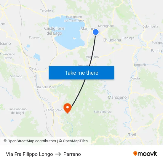 Via Fra Filippo Longo to Parrano map